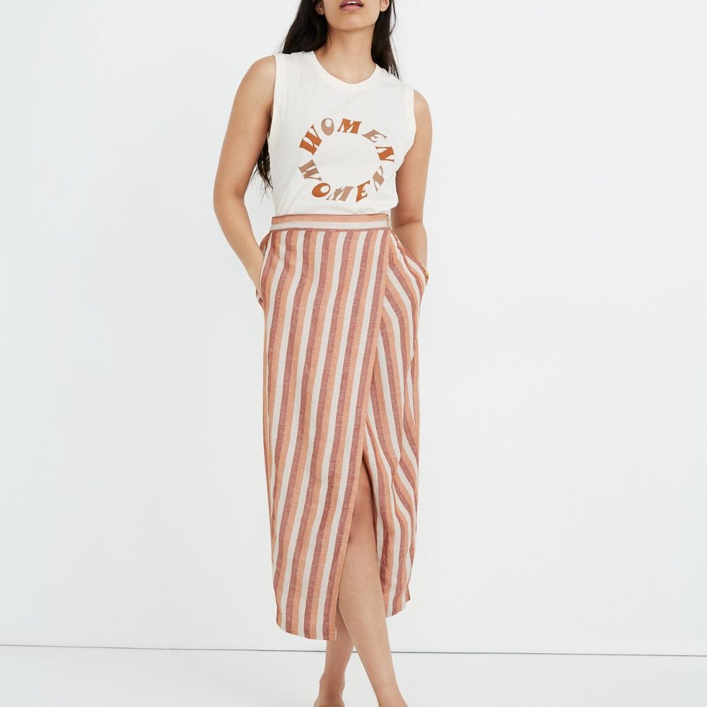 Madewell Wrap Midi Skirt in Stripe